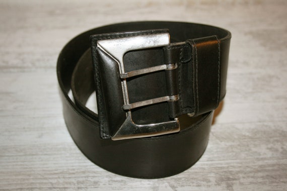 Black Leather belt, 6 cm. tall - silver color Buc… - image 2