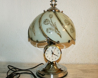 Glass Lampshade light green color with flowers • Table lamp with clock • Tulip pattern • timeless gift • Movie props