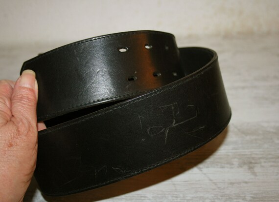 Black Leather belt, 6 cm. tall - silver color Buc… - image 4