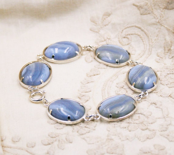 Bracelet Vintage En Argent Avec Pierres Bleues - Occasion Bon État
