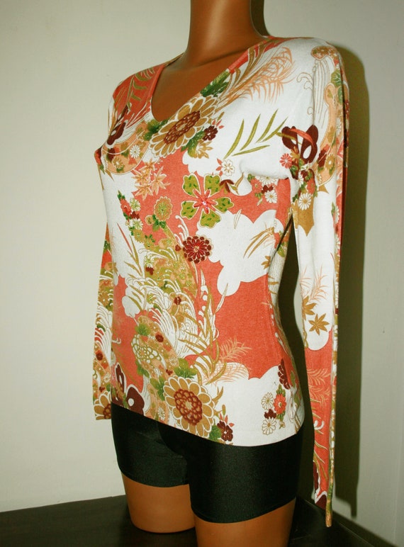 Classic flowers sweater -v-neckline -Made in ital… - image 3