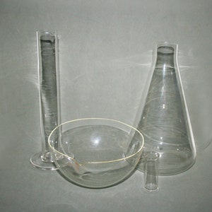3 chemical Glass of laboratory chemistry, Italian vintage bottles apothecary vials, chemistry collection, glassware, Science, glass jar