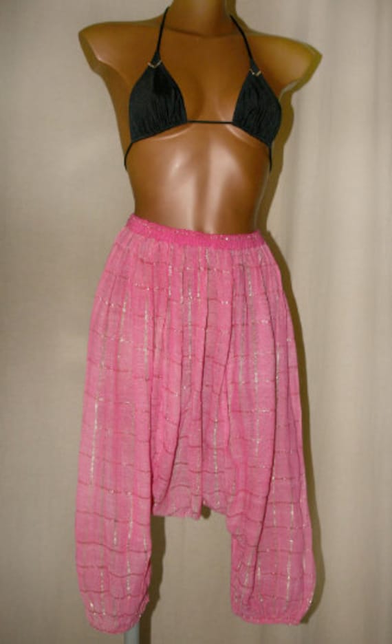 RARE!!  pink color, Gold Harem Pants, Cotton Gauze