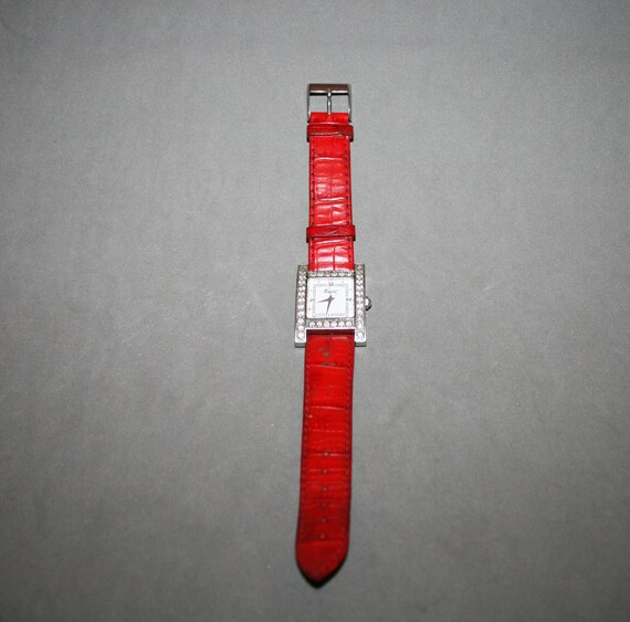 Rectangular watch with rhinestones, red strap, wr… - image 4