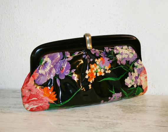 Pochette florale pochette des ann es 70 petit sac main noir