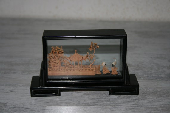 置物 youko Handgeschnitztes Kork Diorama in chinesische Landschaft