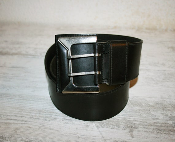Black Leather belt, 6 cm. tall - silver color Buc… - image 5