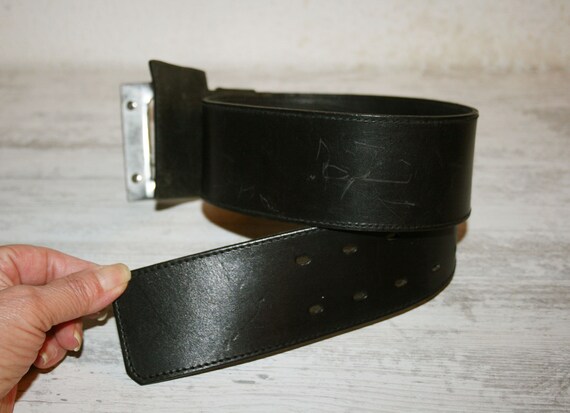 Black Leather belt, 6 cm. tall - silver color Buc… - image 6