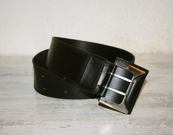 Black Leather belt, 6 cm. tall - silver color Buc… - image 7