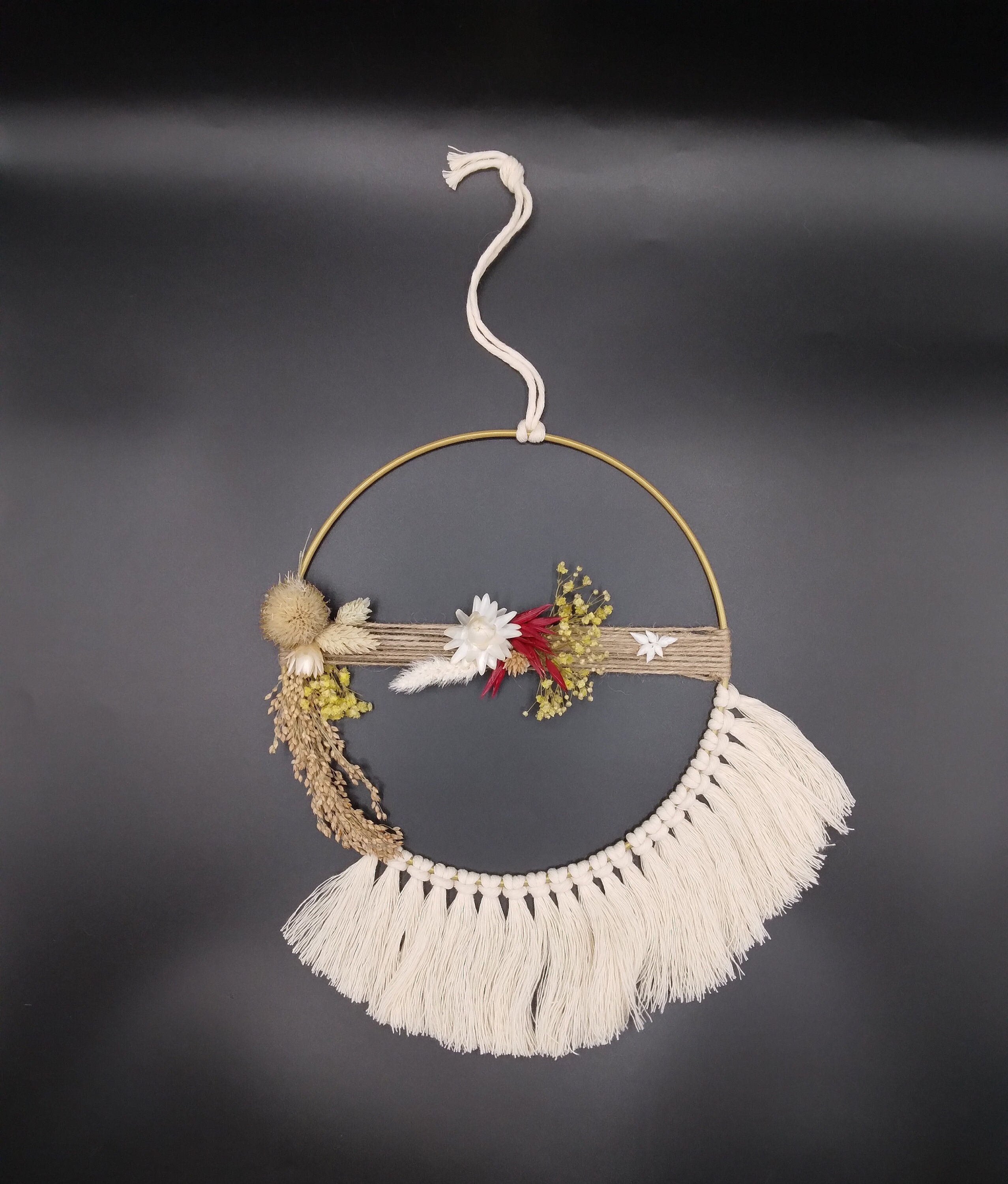 Couronne - Couronne Fleurs Séchées Macramé Décoration Murale