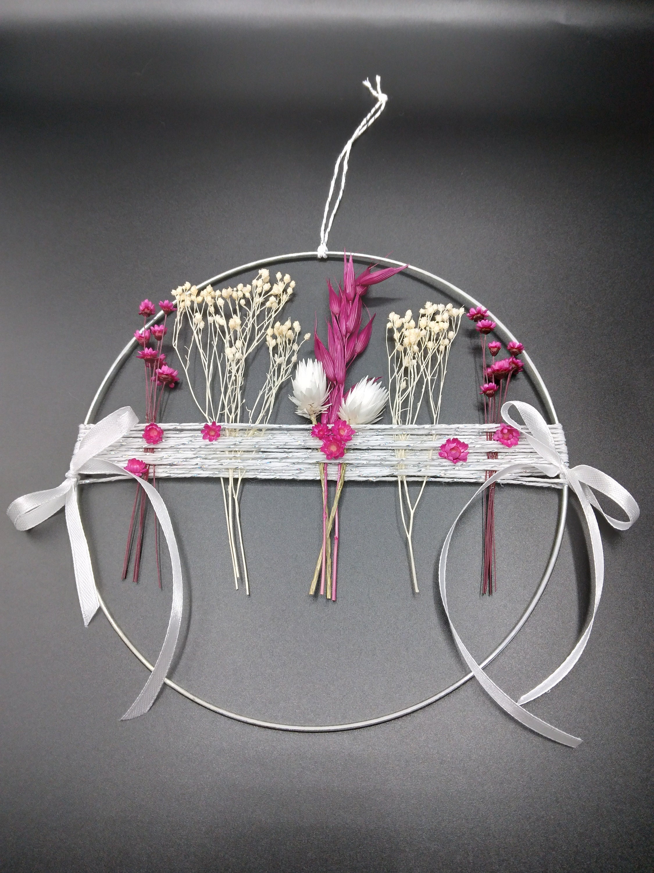 Couronne de Fleurs Séchées - Décoration Murale Couronne Fleur Séchée Attrape Rêve Murale