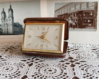 Vintage alarm clock, Coral, travel clock, wind up clock, mechanical clock