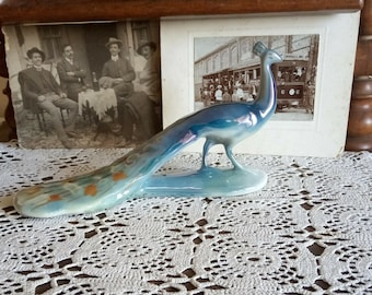 Vintage figurine, porcelain figurine, Peacock, Bird, Bulgaria