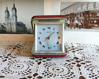 Vintage alarm clock, Seiko, travel clock, wind up clock, mechanical clock, Japan
