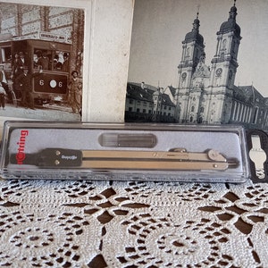 Bússola vintage, ferramenta de desenho, Rotring, Alemanha
