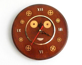 Reloj de pared de madera Steampunk, decoración rústica, reloj artístico hecho a mano.