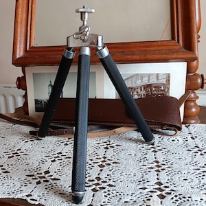 Treppiede vintage, Bilora, treppiede estensibile, treppiede da viaggio telescopico, custodia in pelle, Germania
