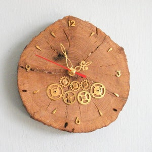 Steampunk clock, Wooden clock, Wood clock, slice wood, Wall decor, Rustic, Raw Wood clock, Home decor, Art clock, wall clock, birthday gift