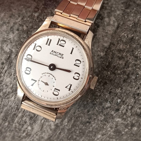 Vintage Armbanduhr, Ancre goupilles, mechanische Uhr, Armbanduhr, Herrenuhr, AU, vergoldet