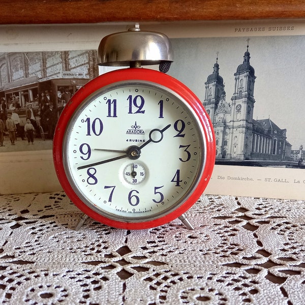 Vintage alarm clock/ Aradora/ mechanical clock/ wind up clock/ Romania vintage gift/ Home decor