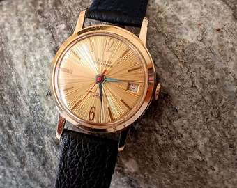 montre-bracelet vintage, Exato, calendrier, AU, plaqué or, montre mécanique, montre à remonter, montre pour homme, France