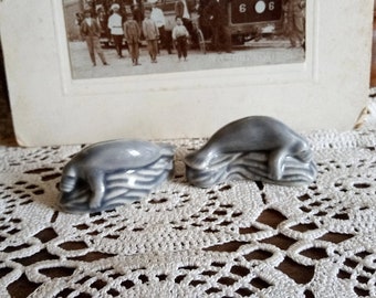 Vintage Porcelain, Manatee, Sea cow, pair figurines, porcelain figurine