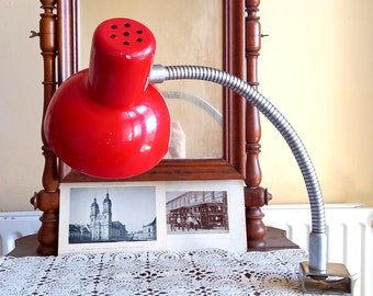 Vintage Red Desk Lamp, Collectible Bulgarian Table Lamp
