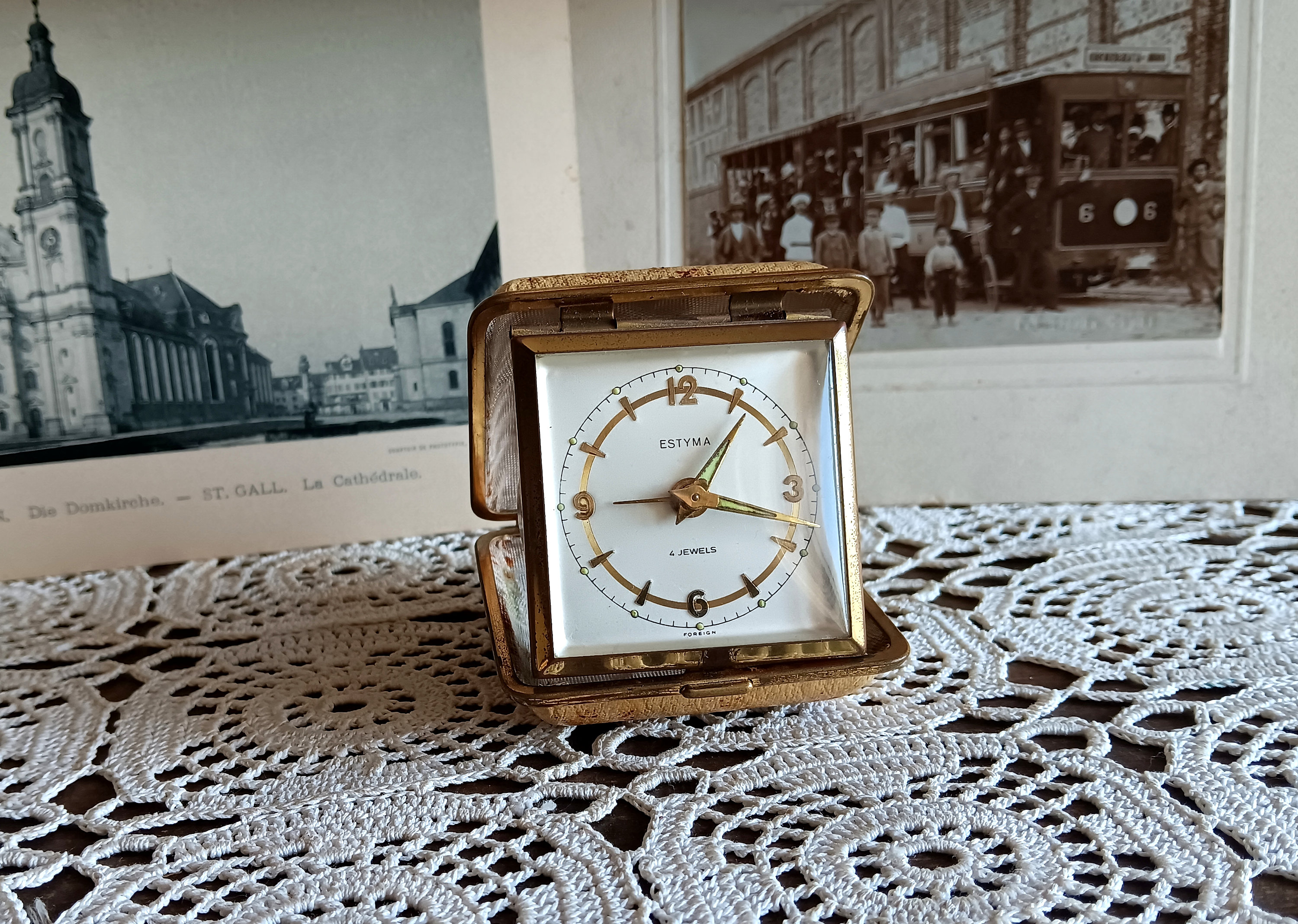 Vintage Estyma Travel Alarm Clock, Mechanical Wind Up, Made in