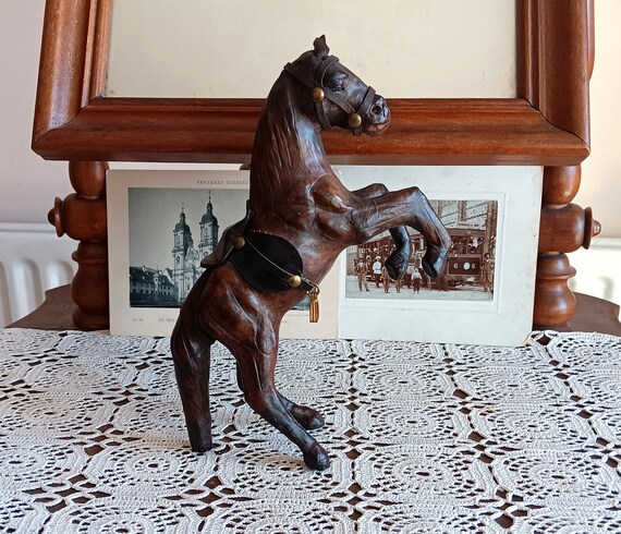 Vintage 70s Leather Horse Figurine, Desk Decor - Etsy