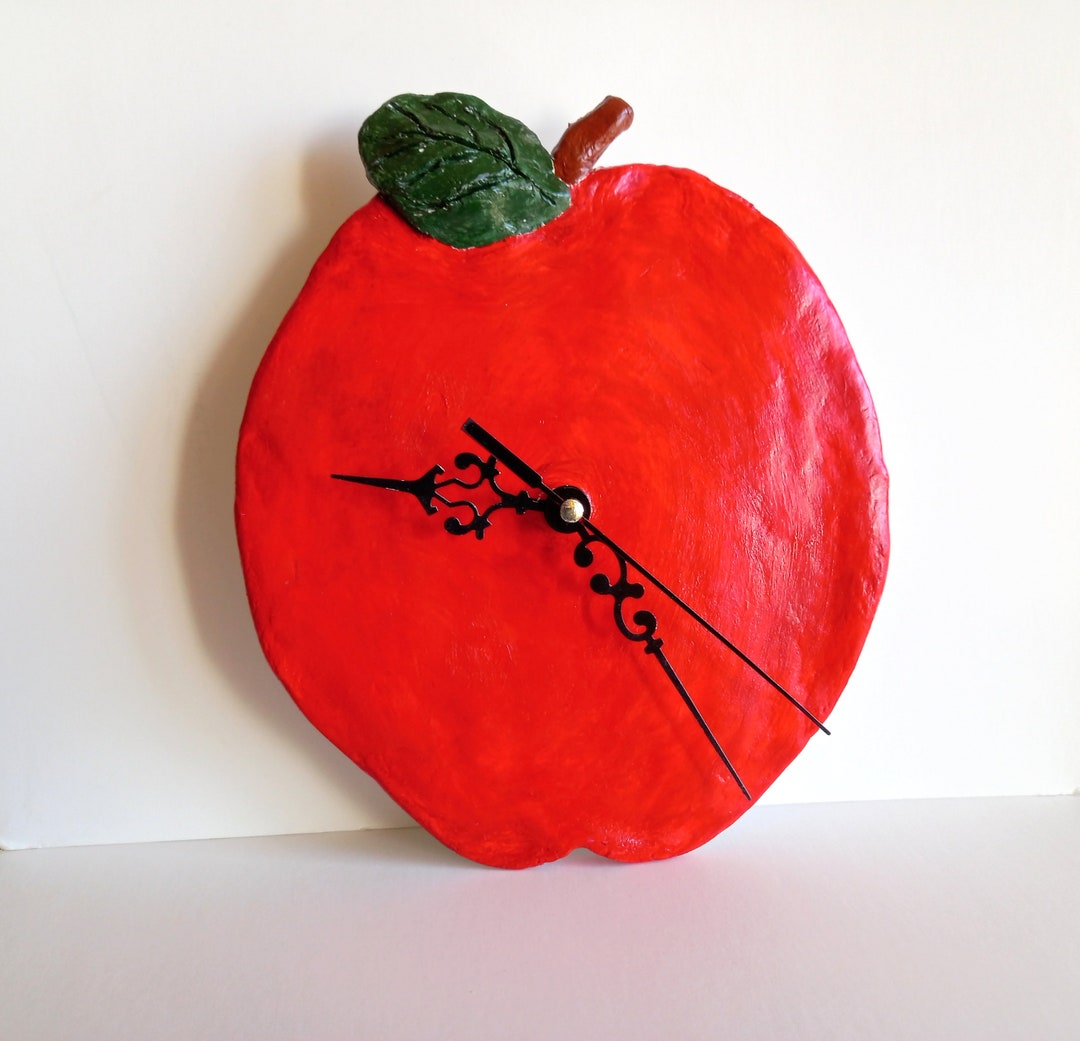 Wall Clock Art Clock Apple Fruit Vintage Style Clay Etsy