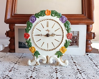 Vintage desk clock, mantel shelf clock, Elg, Germany, mechanical wind up,  vintage gift decor, works, gift for her