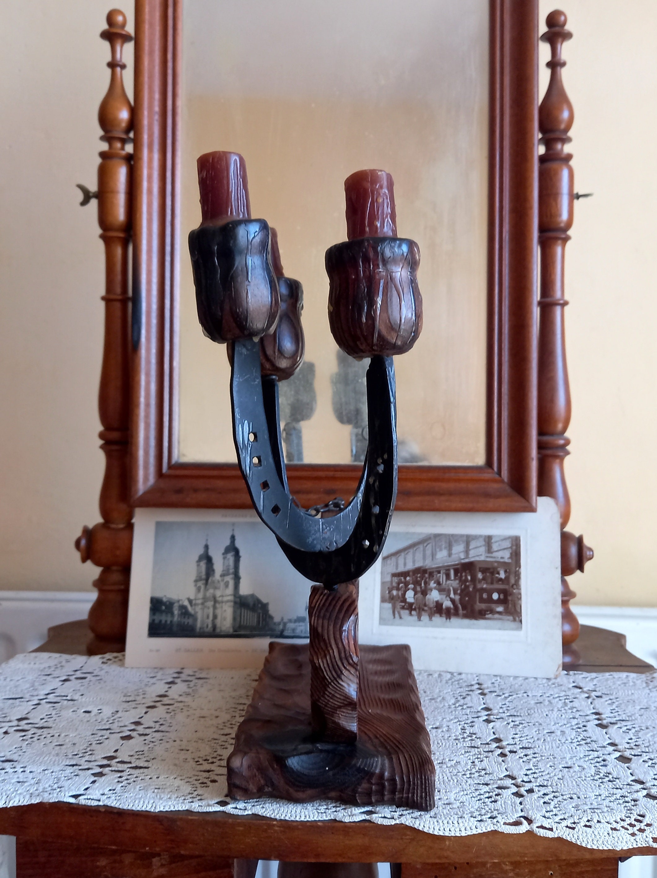 Vintage Horseshoe Candle Holder, Wooden and Metal Art Decor - Etsy