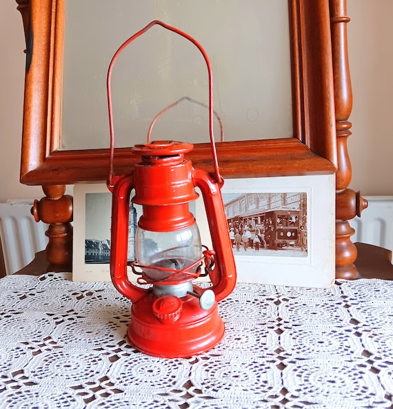 Vintage Winged Wheel Lantern, Red Kerosene Oil Lamp, Made in Japan