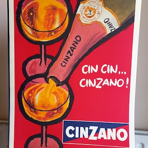 Poster vintage, Cinzano, Alcol, Pubblicità, Decorazioni per la casa, Bicchieri