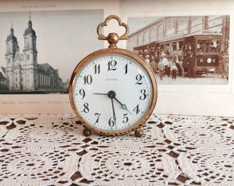Vintage alarm clock, Estyma, alarm clock, brass, filigree,  wind up clock, mechanical clock, Germany