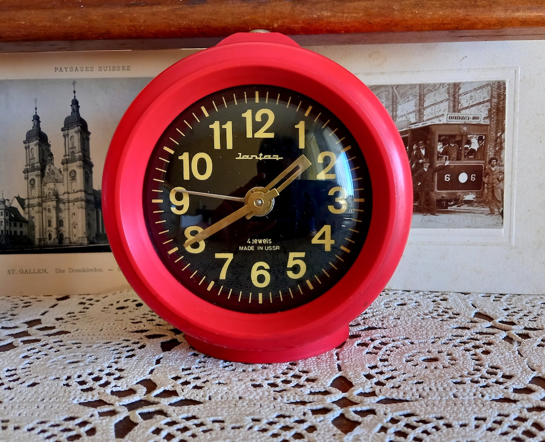 Vintage Alarm Clock, Jantar Alarm Clock, Mechanical Soviet Clock, USSR ...