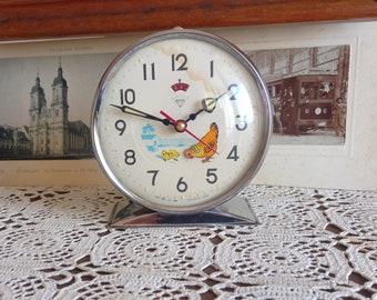 Vintage alarm clock, China, Animated clock, mechanical clock, Hen, Chicken, wind up clock, vintage gift, home decor