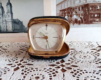 Vintage alarm clock, Schatz, travel clock, wind up clock, mechanical clock, Germany