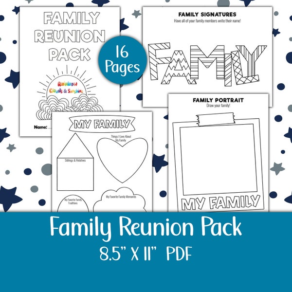 Familientreffen und Ausmalpaket für Kinder, Über meine Familie druckbare PDF-Datei, Familienaktivitätsseiten für Kinder, Familie Dies oder das