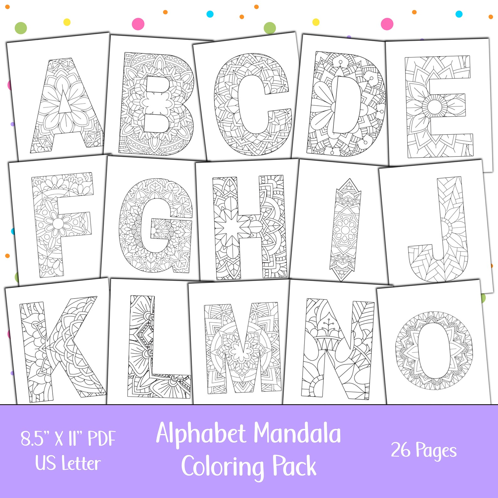 Alphabet Mandala Printable Coloring Pages for Kids, Mandala Coloring ...