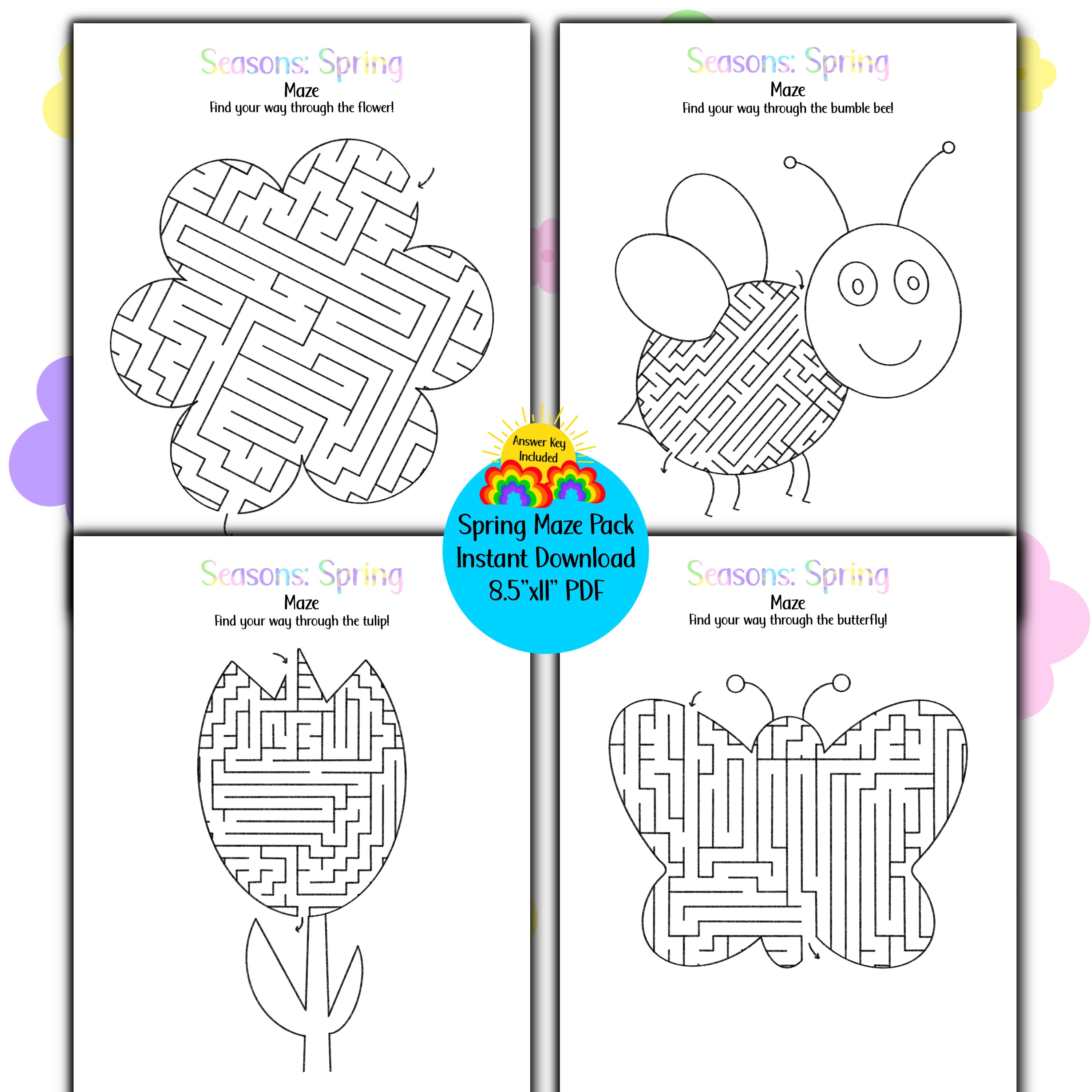 Spring Maze Pack for Kids Printable Seasonal Spring Activities for Kids