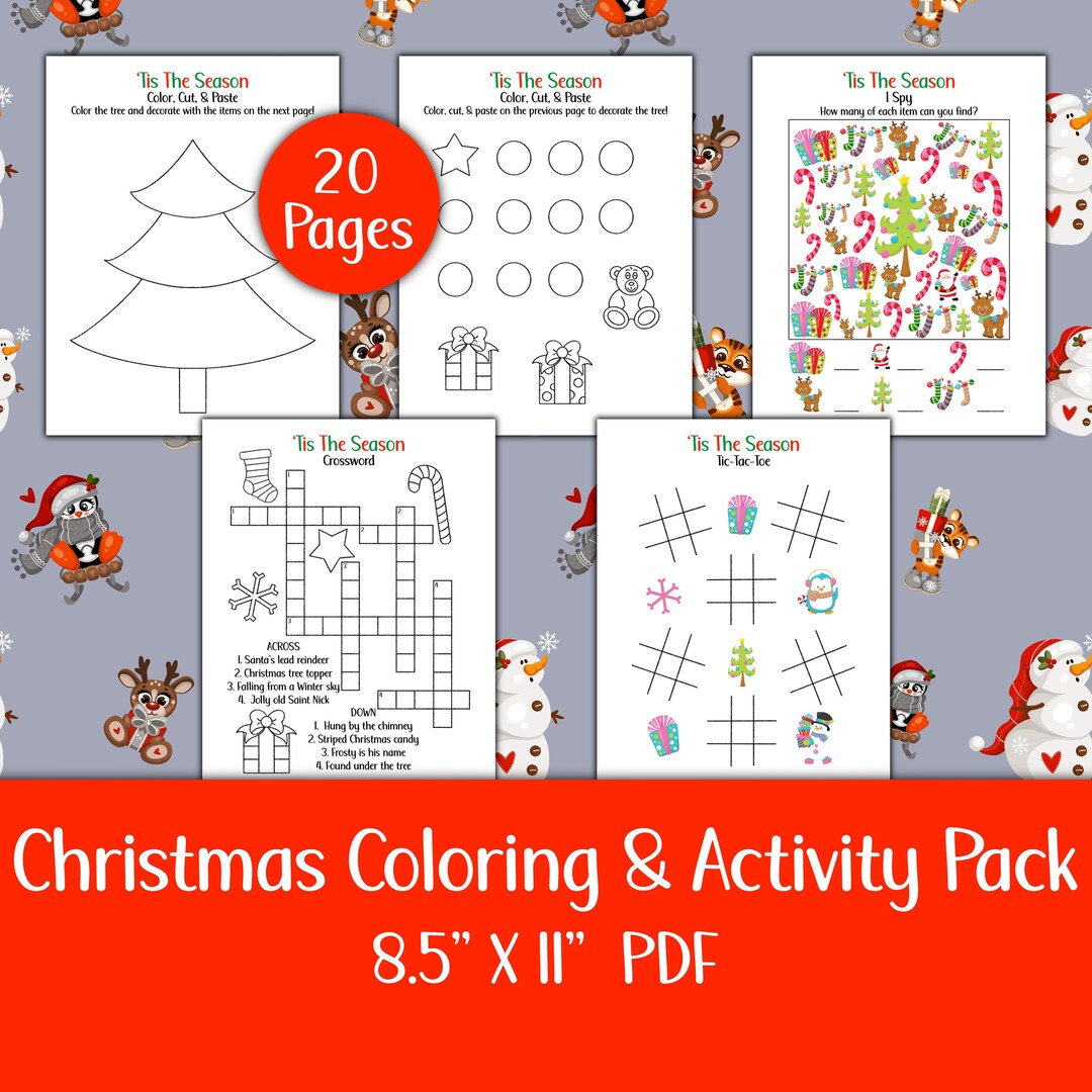 Christmas Printable Coloring and Activity Pack for Kids, Printable ...