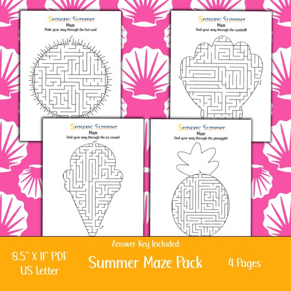 Summer Printable Maze Pack for Kids Sunshine Maze PDF | Etsy
