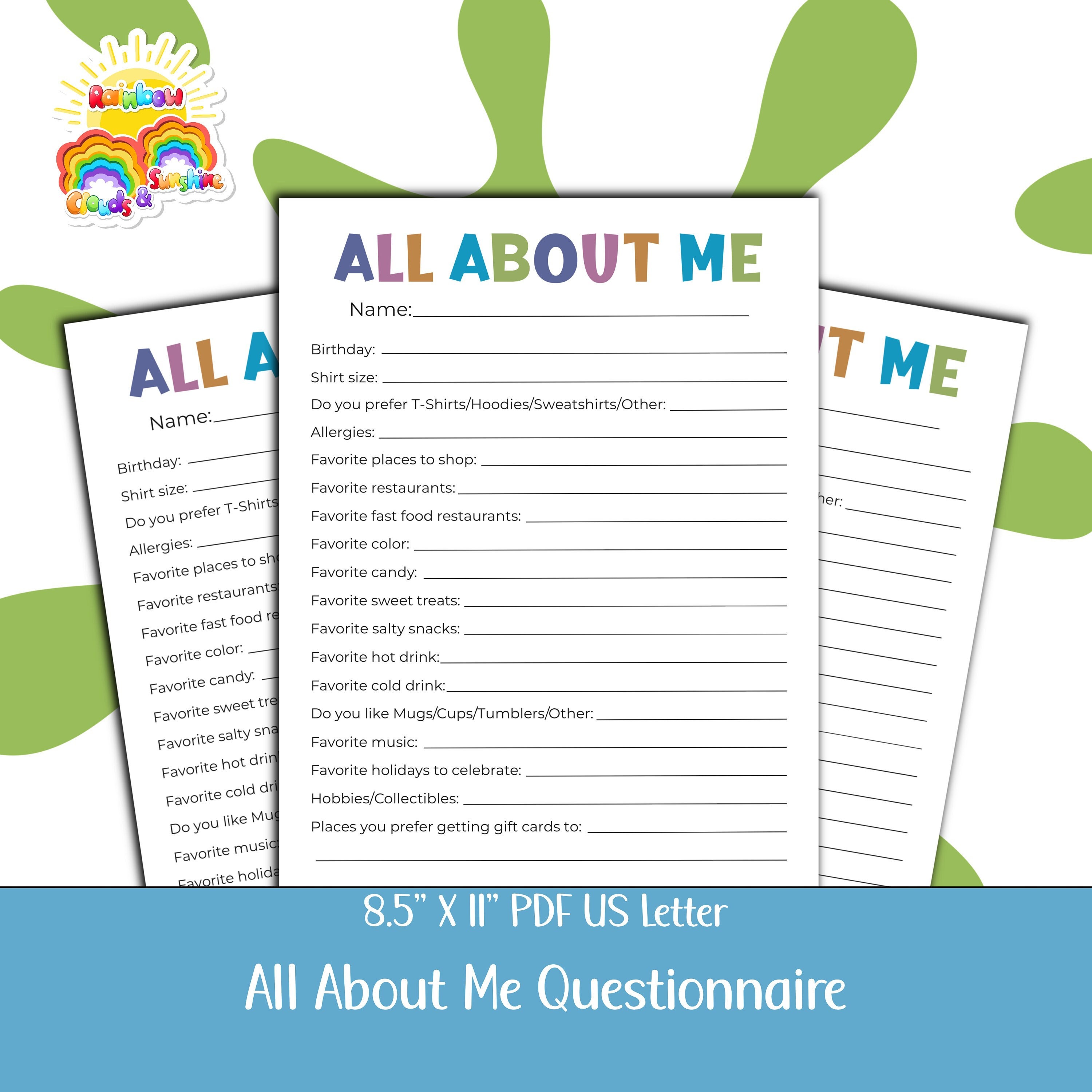 All About Me Questionnaire PDF My Favorite Things Printable - Etsy Denmark