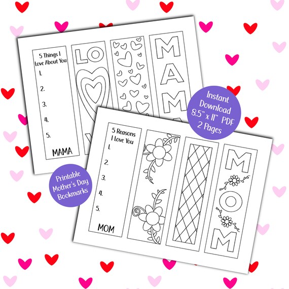 Printable Bookmarks for Mom PDF Mother's Day Printable Etsy