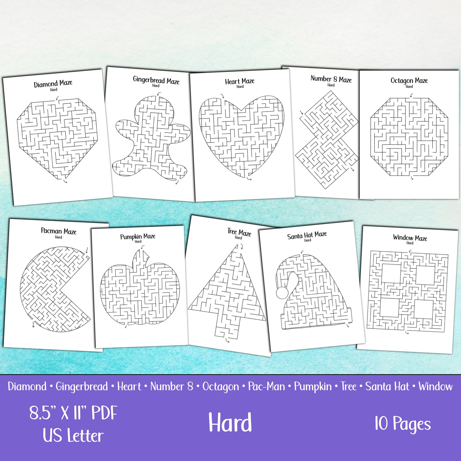 Printable Maze Pack for Kids, Difficult Mazes for Children, Digital ...