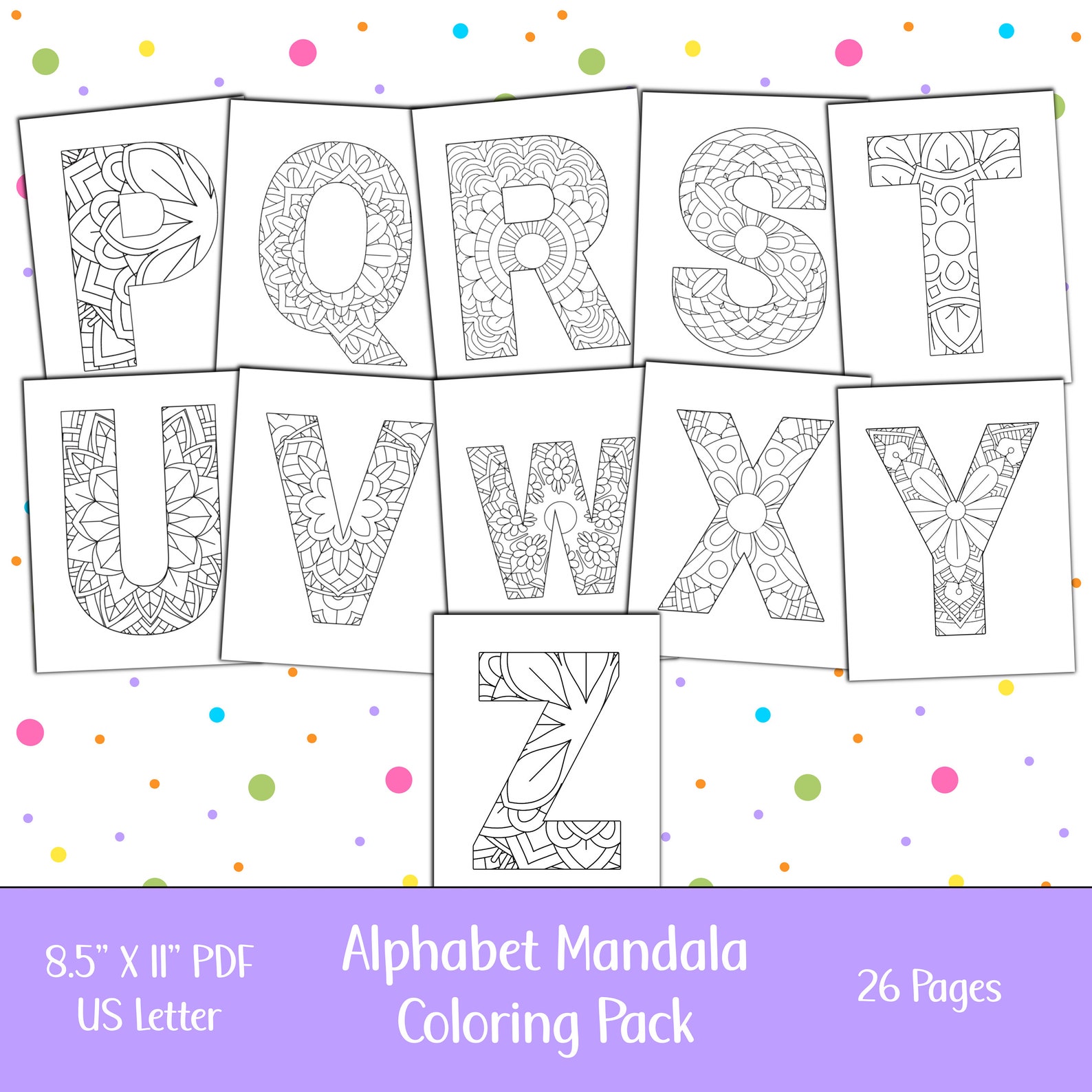 Alphabet Mandala Printable Coloring Pages for Kids, Mandala Coloring ...