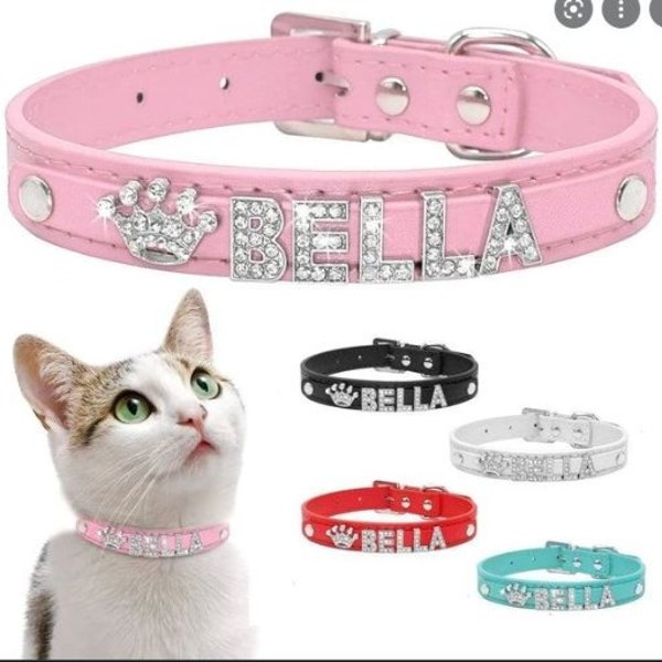 Bling Personalized Dog Cat Pet Adjustable Collar Customized Name Tag with Rhinestone Letters and Charms