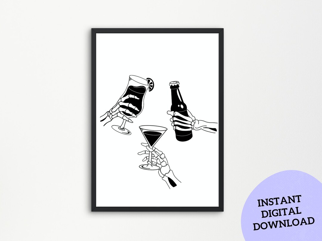 Skeleton Bar Cart Print Bar Cart/bar Trolley Decor Black Bar Etsy