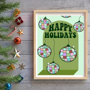 GROOVY DISCO CHRISTMAS Wall Print, Xmas Printable, Retro Holiday, Disco Xmas Digital Print, Print at Home Holiday Decor, Disco Ball Print